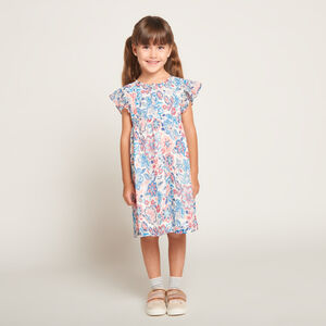 Vestido de manga corta con volante y estampado para niña 