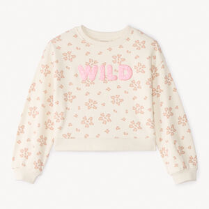 Sudadera oversized de felpa con estampado de purpurina para niña. 