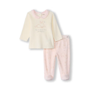 Pijama de 2 piezas de terciopelo con estampado de conejo para bebé niña con acabados diferentes según la edad 