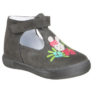 Zapatos salomé de cuero de color gris con detalle impreso 