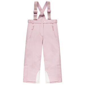 Pantalón de esquí liso rosa con tirantes para niña 