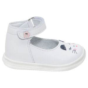 Zapatos de cuero con tira de velcro y estampado de gato 