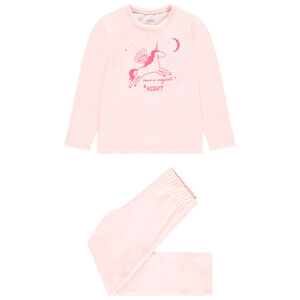 Pelele de terciopelo rosa con estampado de unicornio para niña 