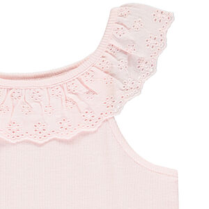 Camiseta sin mangas con volante en brodería inglesa para niña 