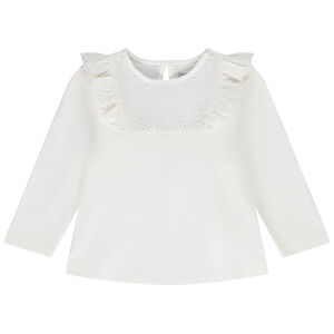 Camiseta de manga larga con cuello de bordado inglés para bebé niña 
