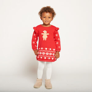 Vestido de punto jacquard con motivos navideños para niña bebé. 