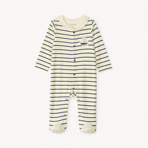 Pijama de rayas con cuello marinero para bebé niño 