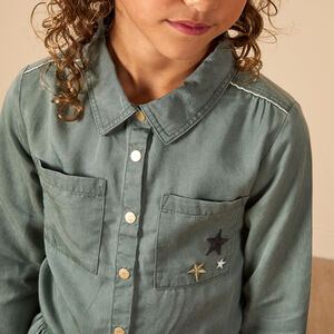 Vestido de manga larga estilo camisa con cinturón para niña 