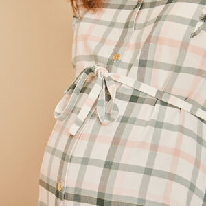 Camisa de cuadros de manga larga con cinturón para mujer 