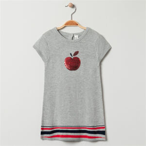 Vestido de manga corta en tejido de punto con manzana en lentejuelas 