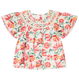 Túnica de manga corta acampanada con estampado floral para niña 