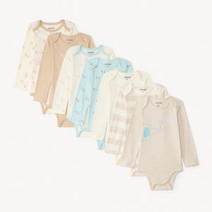Lote de 7 body de manga larga con diseños variados para bebé niño. 