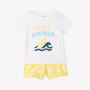 Conjunto de 2 piezas: camiseta de manga corta + pantalones cortos con estampado de surf para bebé niño. 