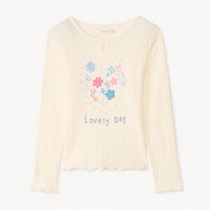 Camiseta de manga larga de canalé con bordado para niña 