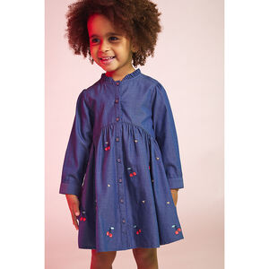 Vestido de lyocell con mangas largas y bordados de cerezas para bebé niña 