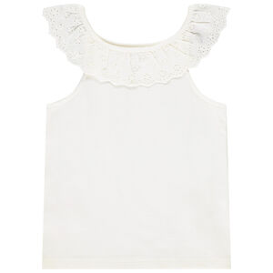 Camiseta sin mangas con volante en brodería inglesa para niña 