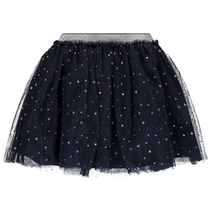 Falda de tul fruncida con estampado plateado para niña 