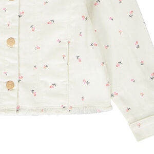 Chaqueta de mezclilla con estampado de flores y cuello redondo para niña 