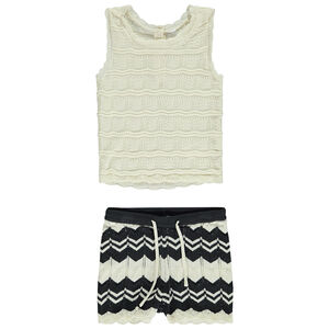 Conjunto de crochet camiseta sin mangas + short con estampado fantasía para bebé niña 