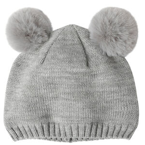 Gorro de punto con pompones de pelaje sintético 