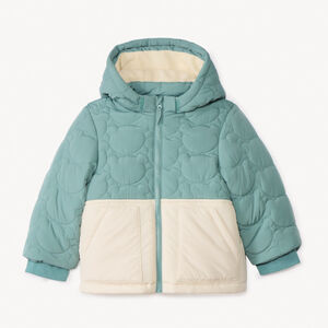 Plumífero con forro y capucha desmontable con parche bordado para bebé niño 