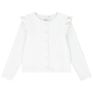 Gilet de manga larga uni en punto acanalado y volantes para niña 