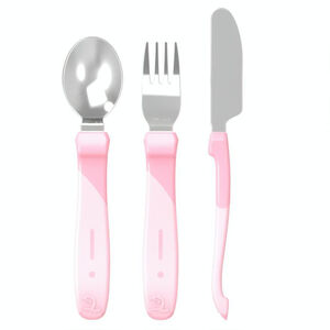 Set de 3 couverts d’apprentissage en inox 12+ mois – Rose Pastel 