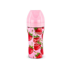 Biberón anticólicos de acero motivo fresas 330 ml 