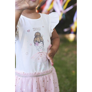 Vestido de ceremonia efecto 2 en 1 con tul estampado para bebé niña 