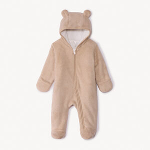 Pelele piloto de sherpa liso con orejas de osito para bebé niño 