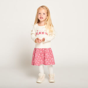 Vestido efecto 2 en 1 bimaterial con flores para bebé niña 