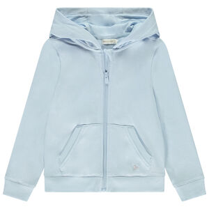 Chaleco liso con capucha y bolsillo + corazón bordado para niña 