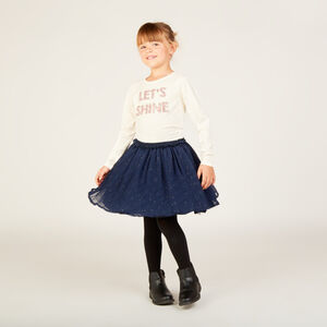 Camiseta de manga larga con estampado brillante y strass para niña 