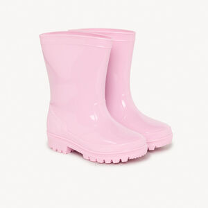 Botas de lluvia de caucho rosa liso con acabado brillante para bebé niña 