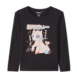 Camiseta de manga larga con estampado de unicornio kawaii para niña 