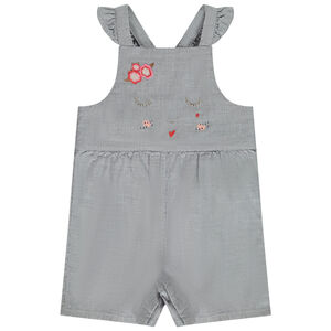 Salopette corta mini cuadros y bordados para niña bebé 