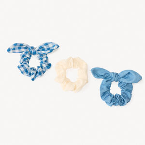 Lote de 3 scrunchies con efecto anudado en tela para niña 