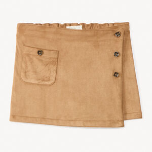 Falda-pantalón cruzada efecto gamuza para niña 