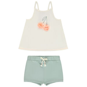 Conjunto de 2 piezas con cerezas efecto pétalos 3D para bebé niña 