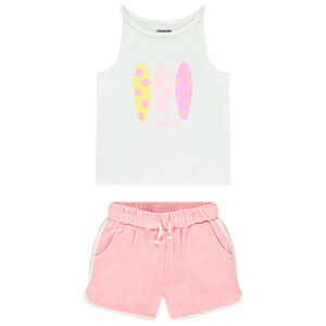 Conjunto de 2 piezas con camiseta sin mangas estampada de surf para niña 