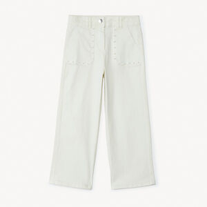 Pantalón vaquero ancho con bolsillos y perlas nacaradas para niña 