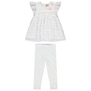 Conjunto de fiesta con túnica de tul con bordado de realce y leggings blancos 