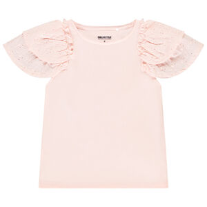 Camiseta de manga corta bordada con volantes para niña 