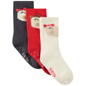 Pack de 3 pares de calcetines antideslizantes con estampado de pingüino para niña 