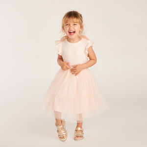 Robe de dos bretelles en tissu mélange effet 2-en-1 avec ailes de papillon pour bébé fille. 