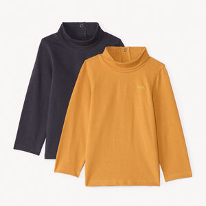 Lote de 2 camisetas interiores lisas de cuello alto para bebé niño 