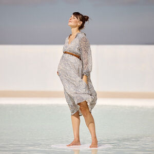 Vestido de manga larga con cinturón y estampado abstracto para mujer 