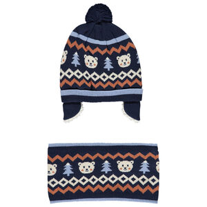 Conjunto de gorro + bufanda de punto jacquard doble para bebé niño 