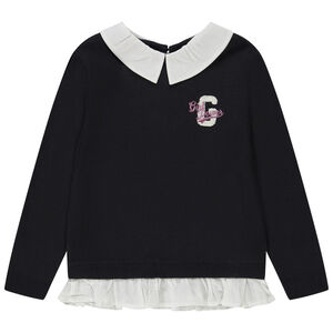 Pull bi-matière effet 2 en 1 à col claudine pour fille 