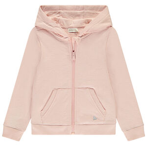 Chaleco liso con capucha y bolsillo + corazón bordado para niña 